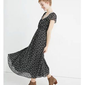 Madewell Black Floral Print Midi Dress